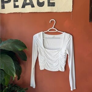 Wilfred White Ruched Square-Neck Long-Sleeve Top